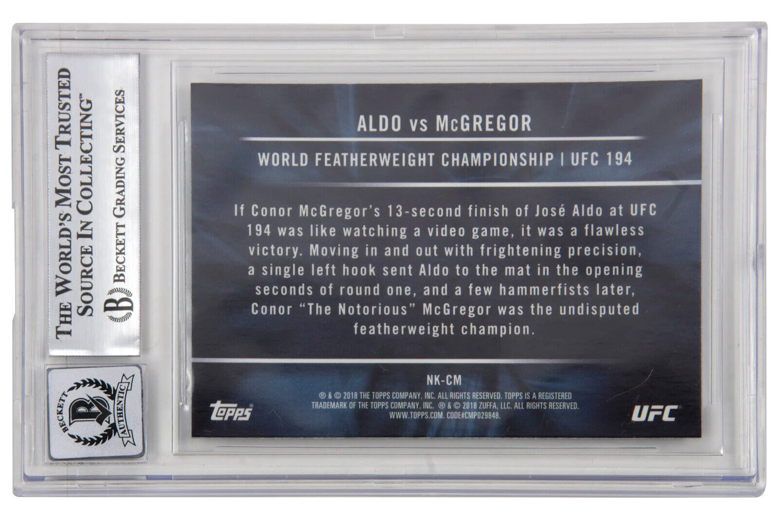 Conor McGregor Signed 2018 Topps Chrome UFC Notable Knockouts – BGS 10 Autograph